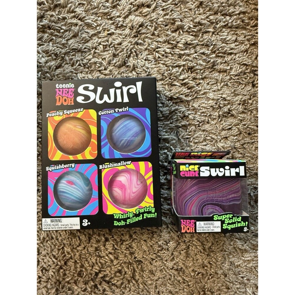 NeeDoh Nice Cube Swirl + Teenie NeeDoh Swirl Bundle Sensory Fidget Toy New